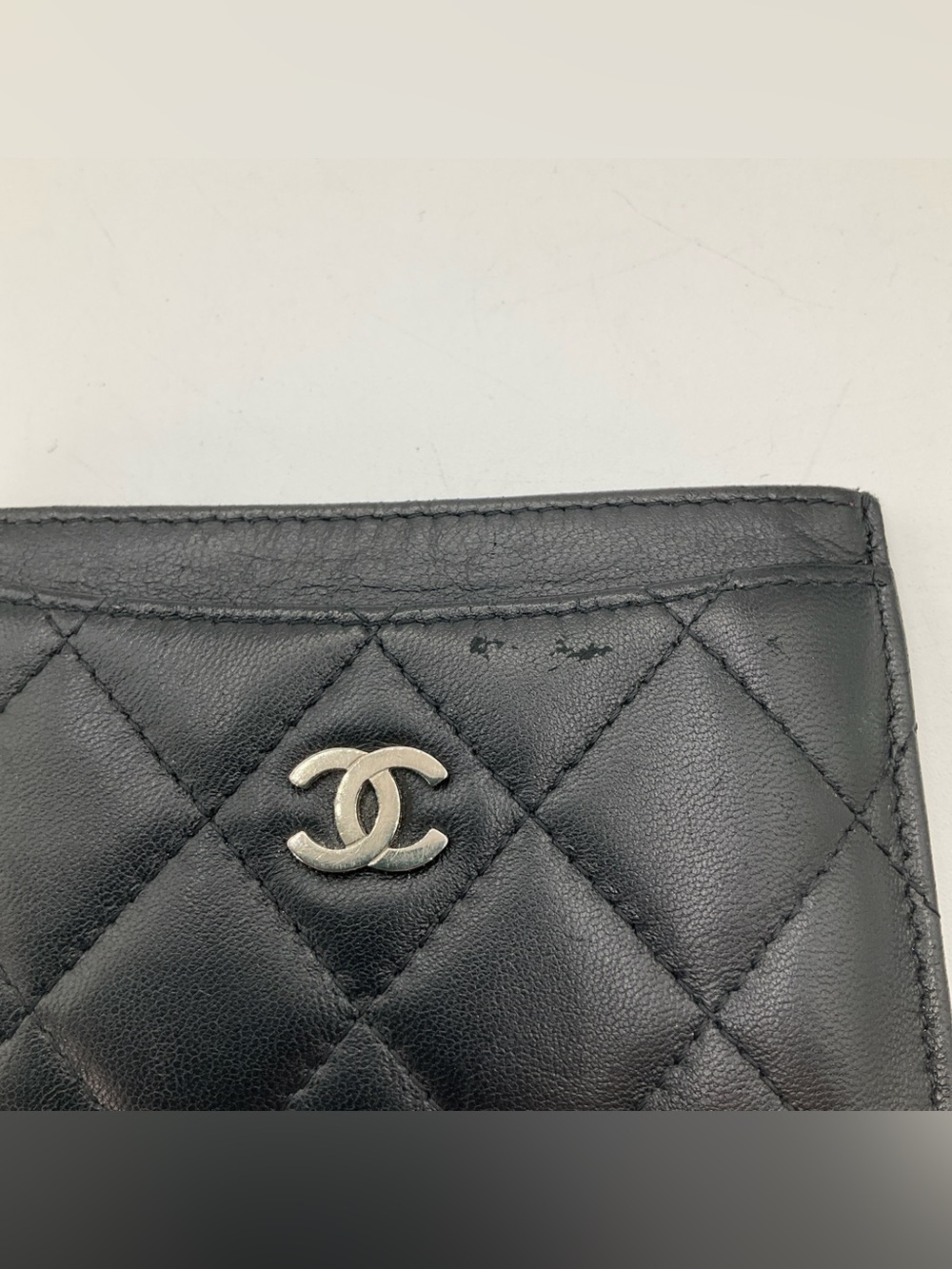 Chanel Quilted Card Holder Wallet Lambskin Leather Black Silver - Picture 5 of 16